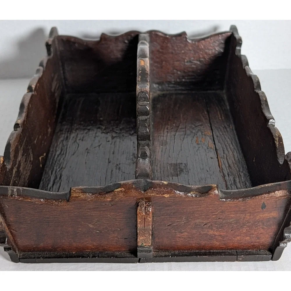 Antique/Vintage Hand-Carved Wooden Double Compartment Box